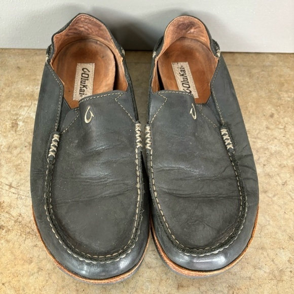 Olukai Moloa Black Leather Slip-On Loafers Men’s Size 8.5 - Picture 1 of 9
